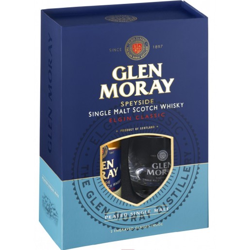 Coffret Glen Moray Tourbé Peated 70cl + 2 verres